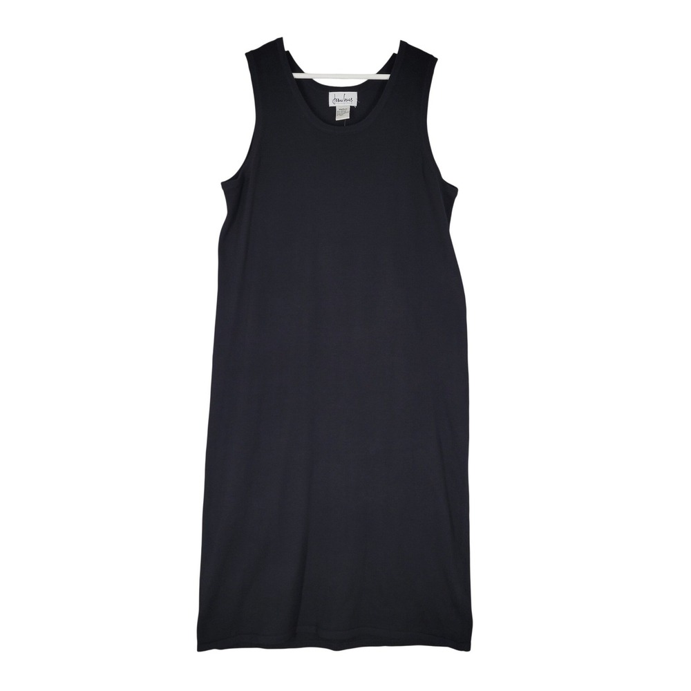 Joan Vass Knit Midi Dress Womens Medium Black Sleeveless Scoop Neck Cotton Blend